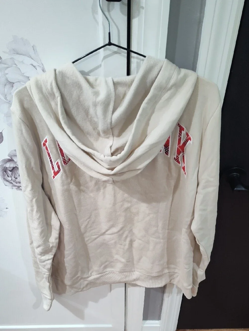 PINK Victoria's Secret Beige Zip-Up Hoodie with Red Logo - Picture 4 of 7